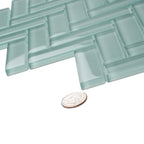 Pale Aqua Herringbone Glass Tile | Tile Club