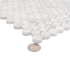 Bianco Carrara Penny Round Polished Marble Tile | Tile Club