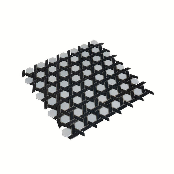 Black And White Weaved Hexagon Glass Mosaic Tile | Mosaic Backsplash ...