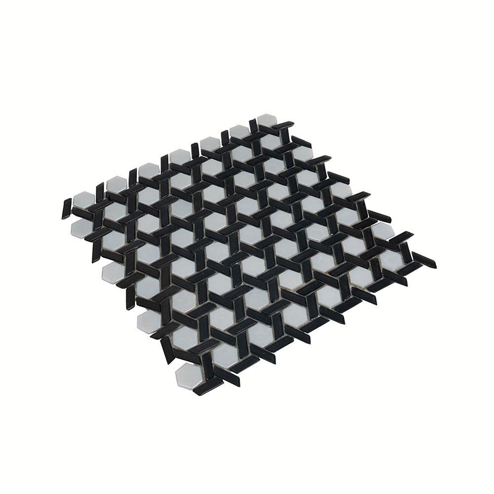 Black And White Weaved Hexagon Glass Mosaic Tile | Tile Club