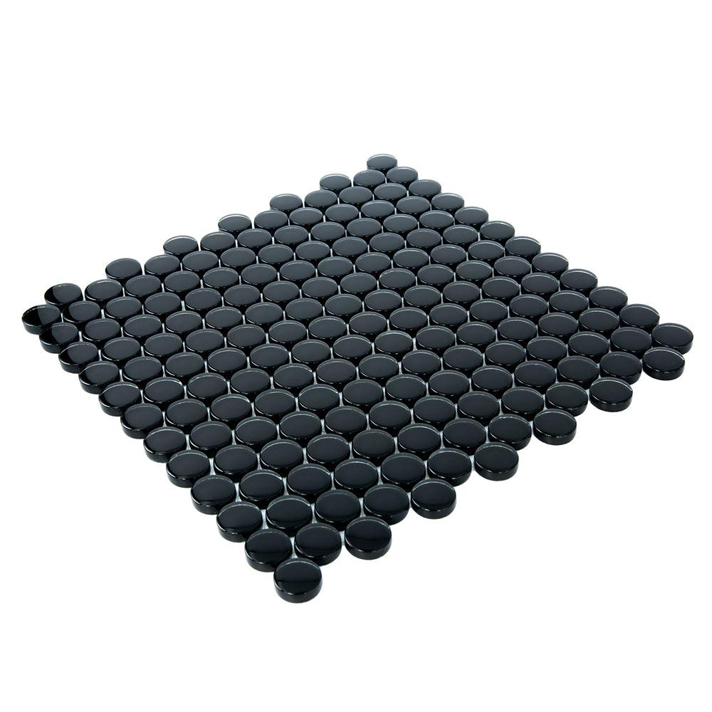 Obsidian Black Penny Round Glass Tile