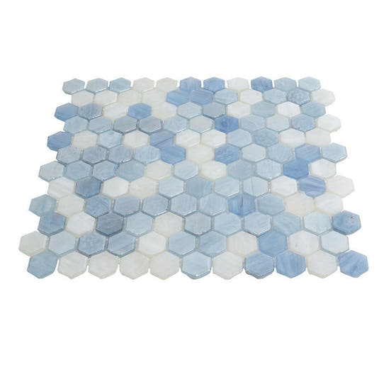 Blue And White Hexagon Glass Mosaic Tile | Tile Club