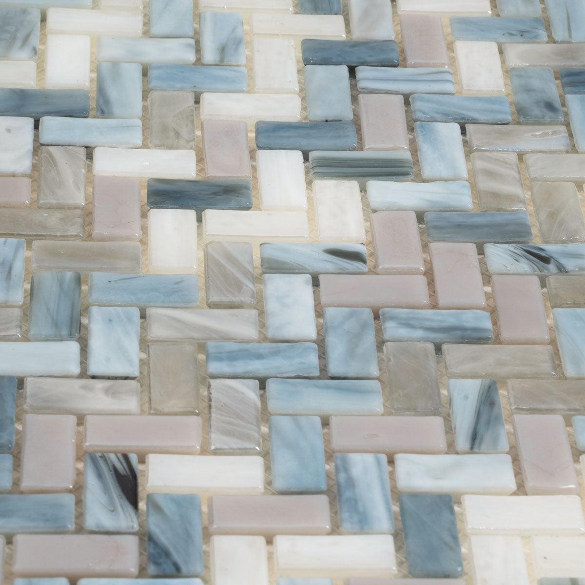 Blue Grey Herringbone Mosaic Tile