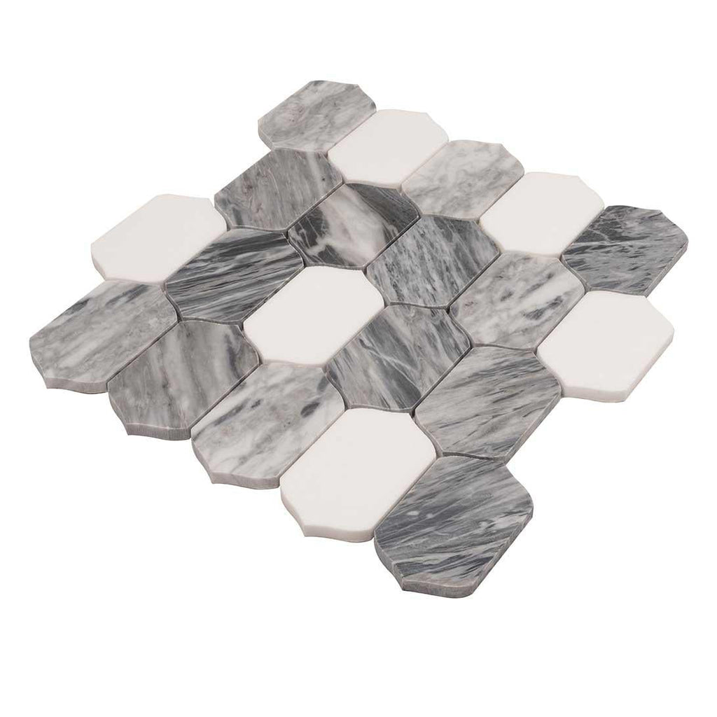 Calacatta Bluette Elongated Hexagon Mosaic Tile | Tile Club