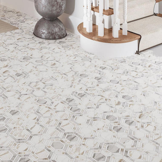 Calacatta Gold marble hexagon tile flooring