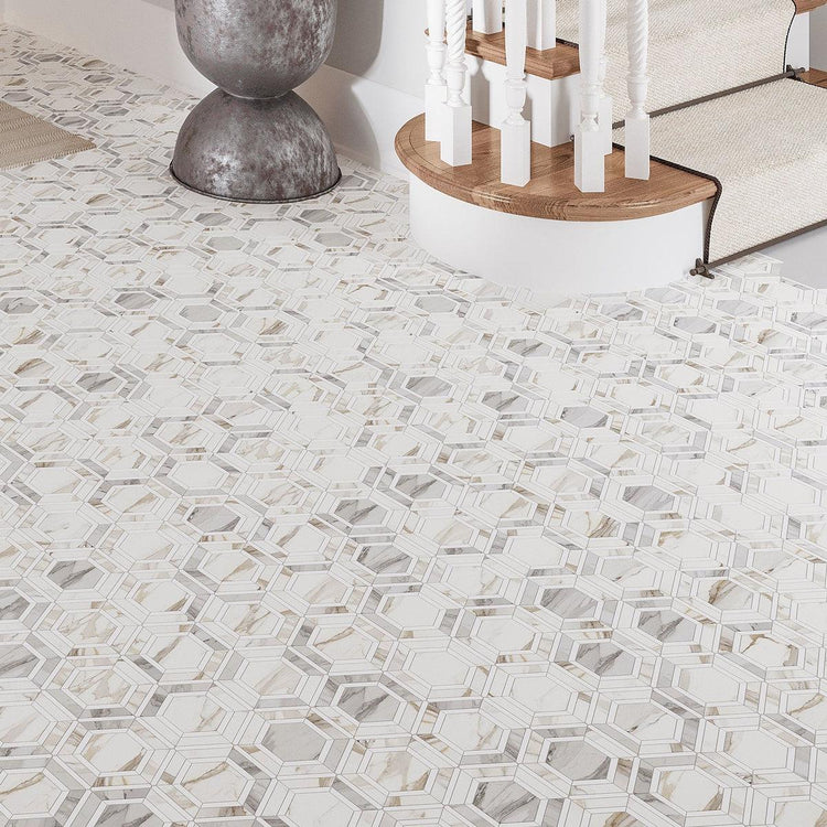 Calacatta Gold marble hexagon tile flooring