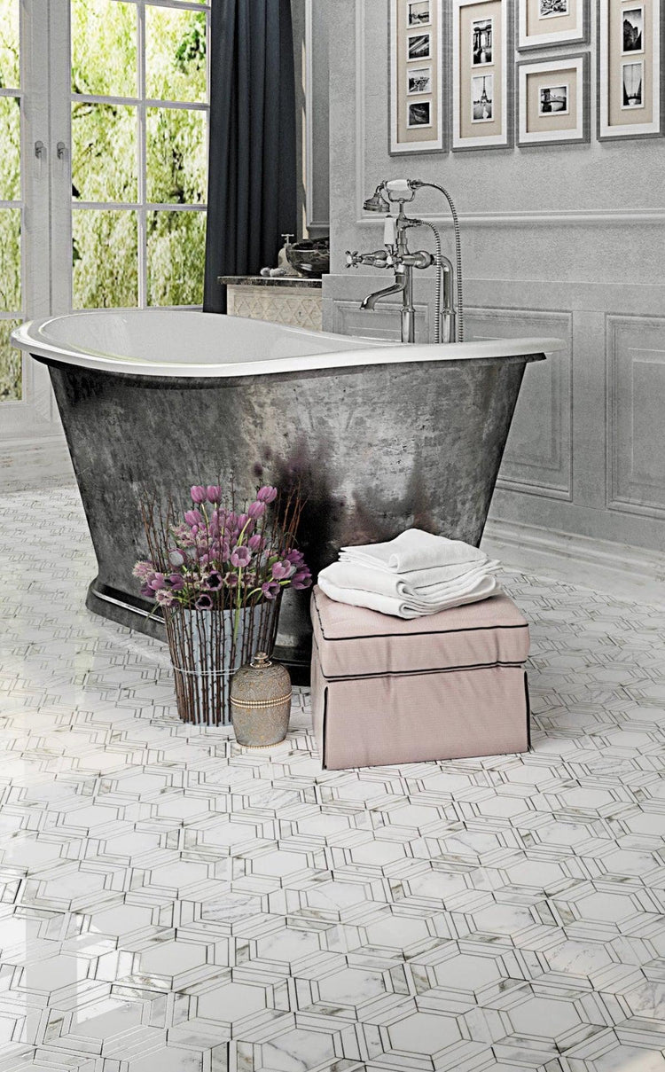 5" Calacatta Gold & Thassos Hexagon Polished Mosaic Tile | Tile Club