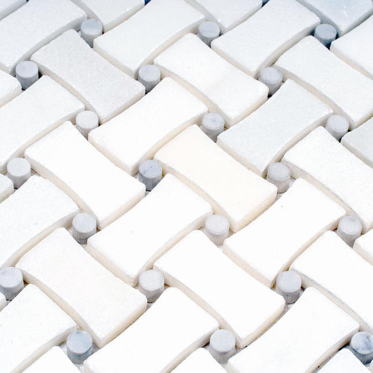 Curved Basket Weave Eastern White Marble Mosaic Tile | Tile Club
