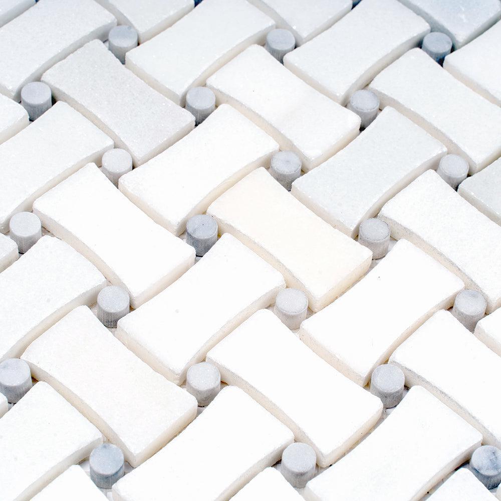 Curved Basket Weave Eastern White Marble Mosaic Tile | Tile Club