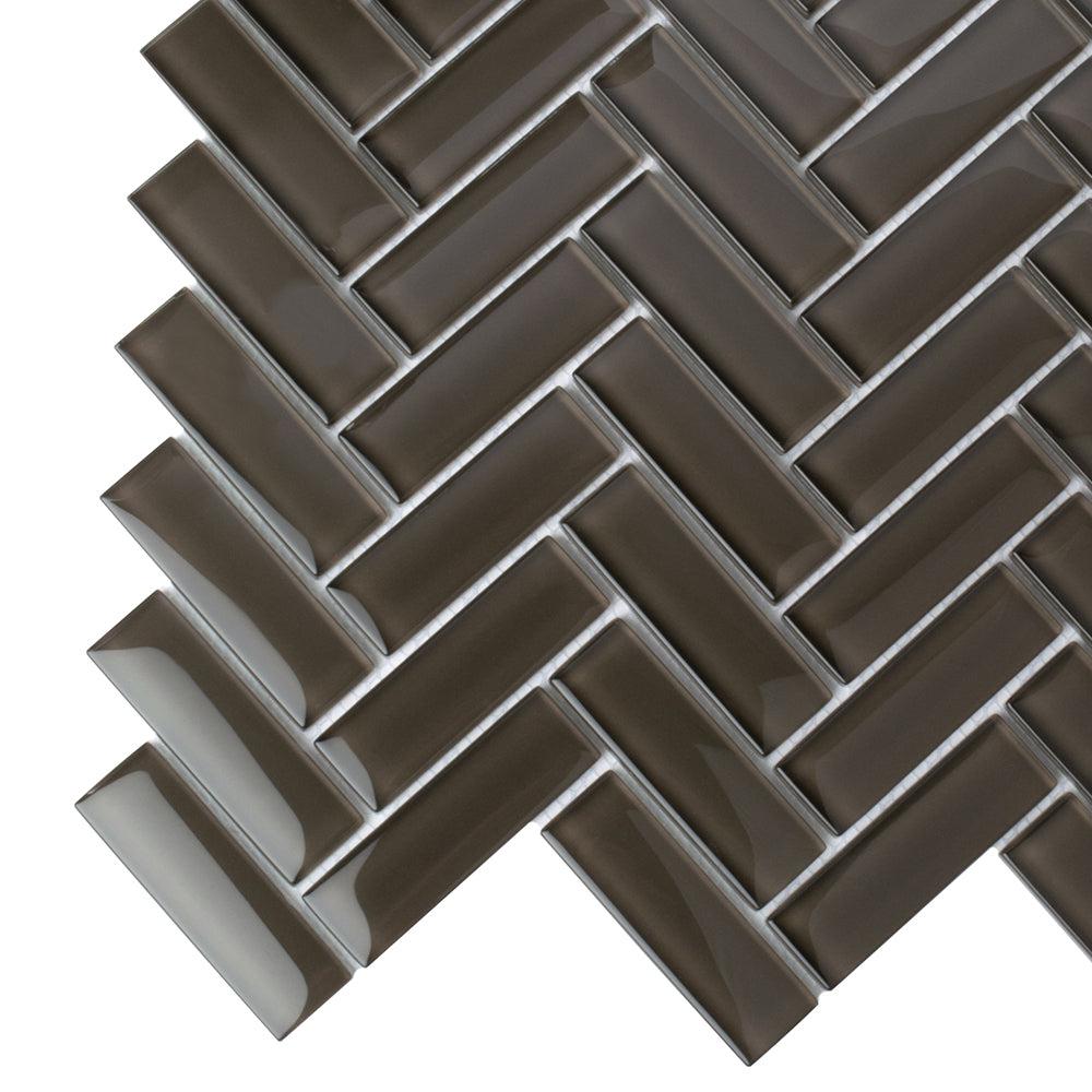 Dark Gray Herringbone Glass Tile