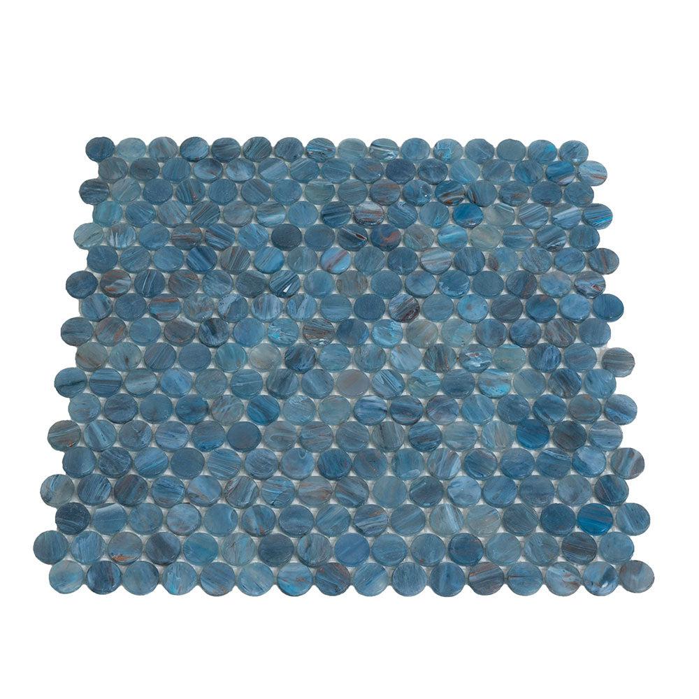 Denim Glass Round Penny Mosaic Tile