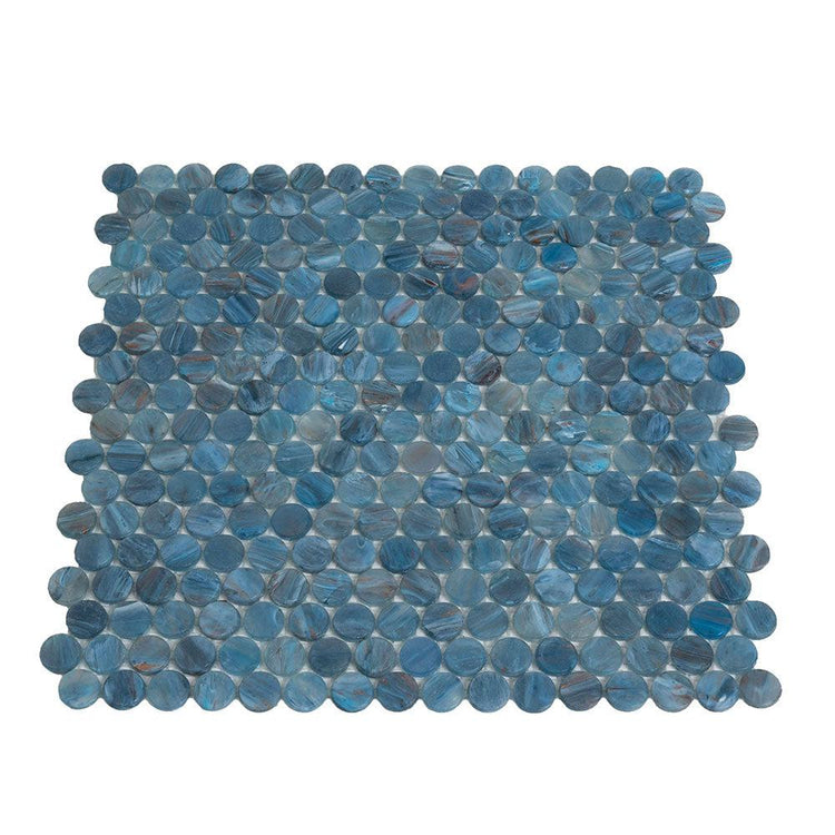 Denim Glass Round Penny Mosaic Tile | Tile Club