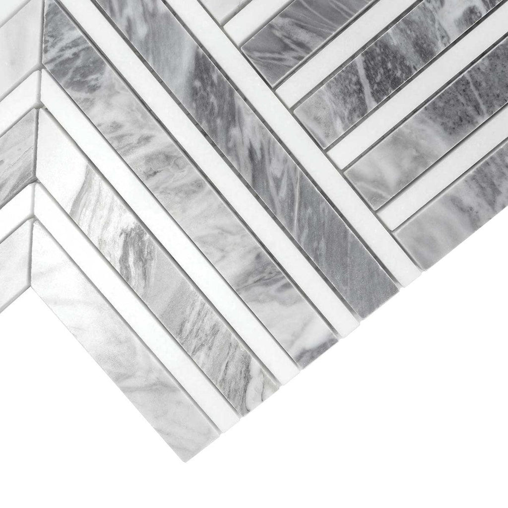 Geo Arrow Calacatta Bluette Marble Mosaic Tile | Tile Club