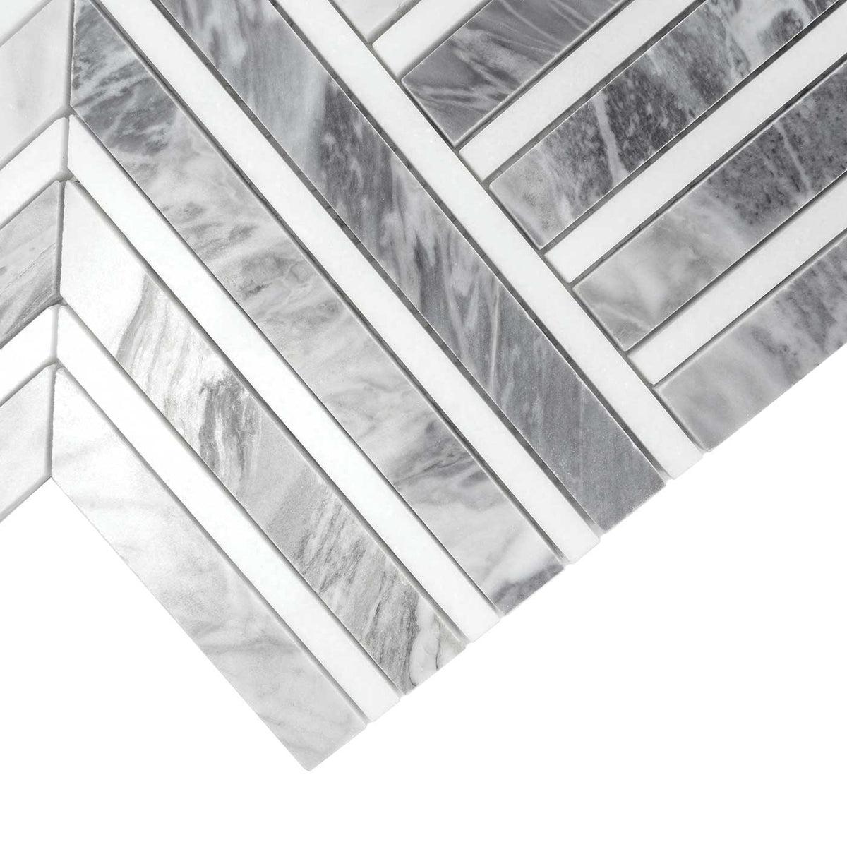 Geo Arrow Calacatta Bluette Marble Mosaic Tile | Tile Club