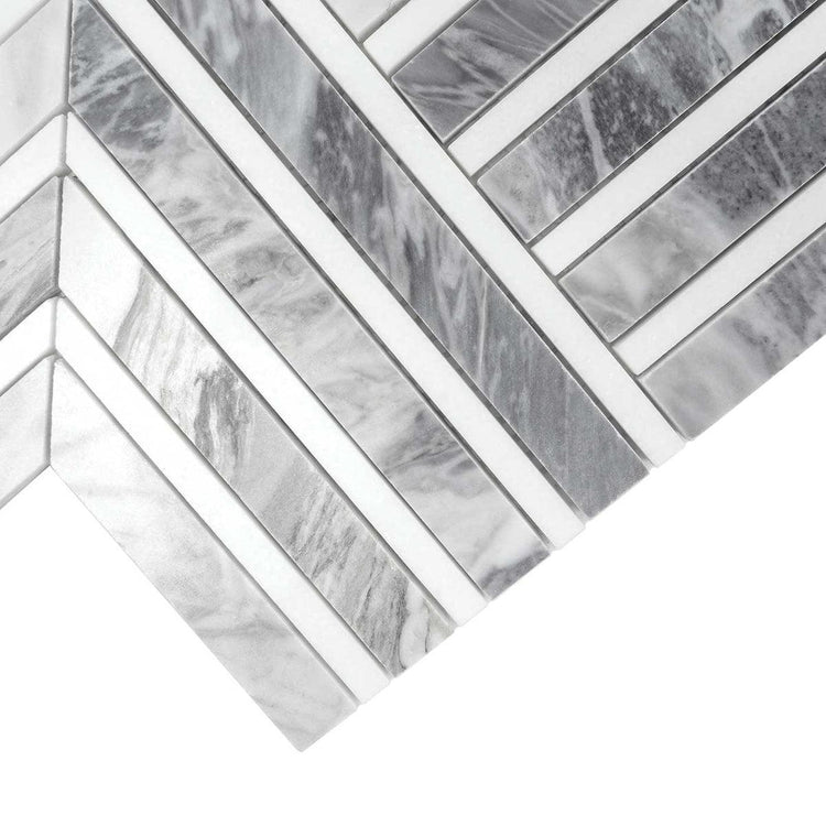 Geo Arrow Calacatta Bluette Marble Mosaic Tile | Tile Club
