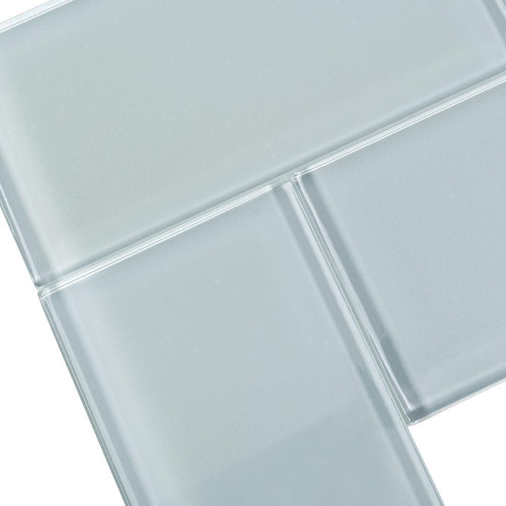 Glacier Aura Gray 3X6 Polished Glass Subway Tile | Tile Club