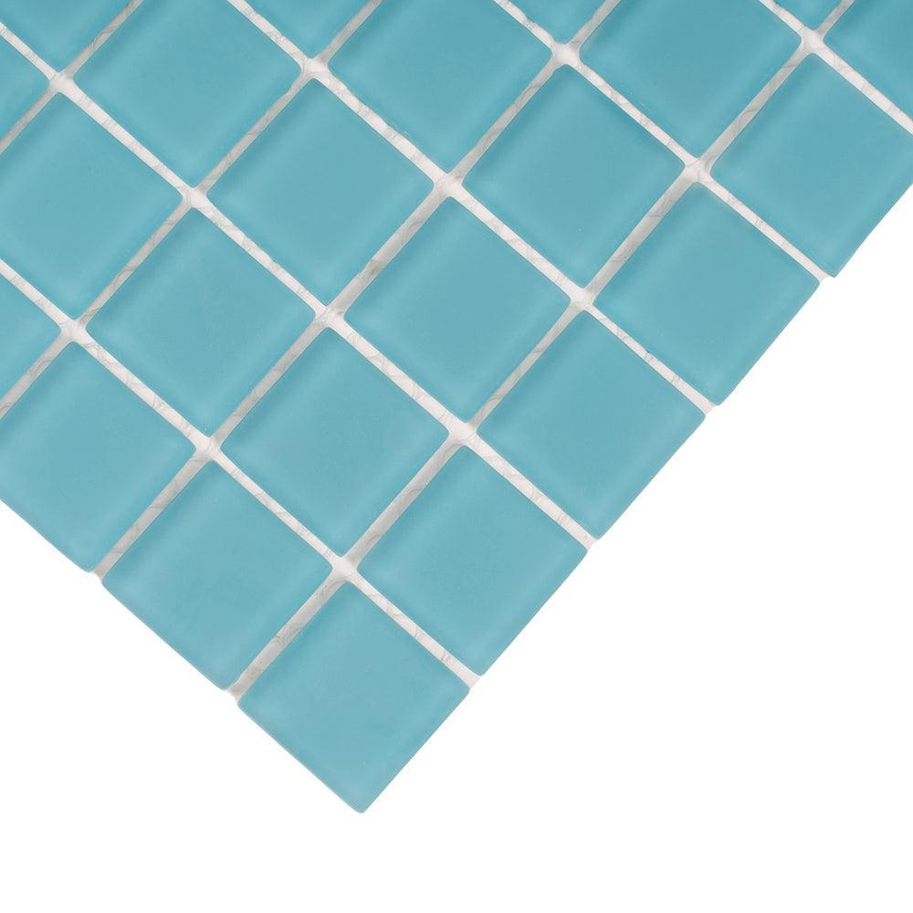 Glacier Laguna Blue 1X1 Frosted Glass Tile | Tile Club