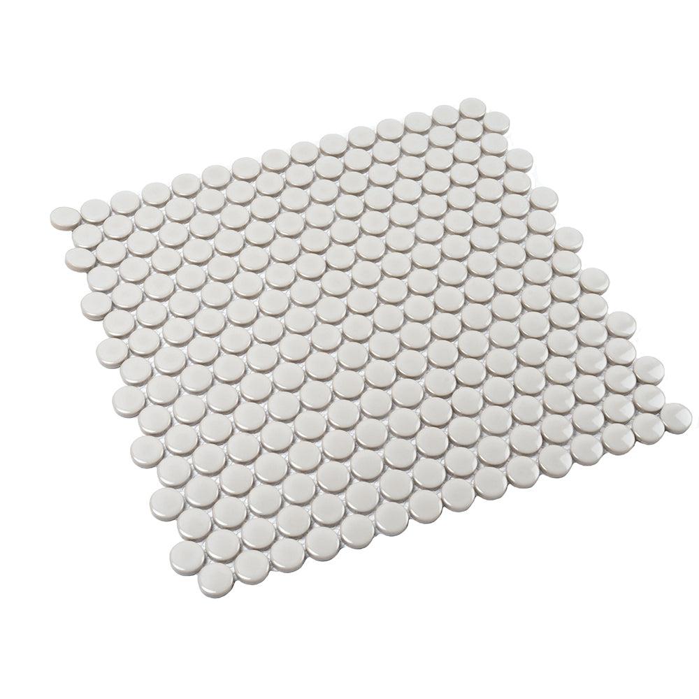 Glossy Gray Cream Buttons Porcelain Penny Round Tile | Tile Club