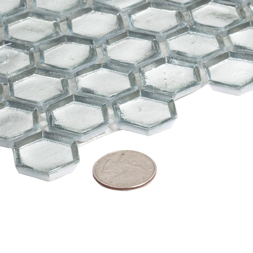 Glossy Silver Hexagon Glass Mosaic Tile | Tile Club