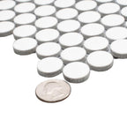 Glossy White Buttons Porcelain Penny Round Tile | Tile Club