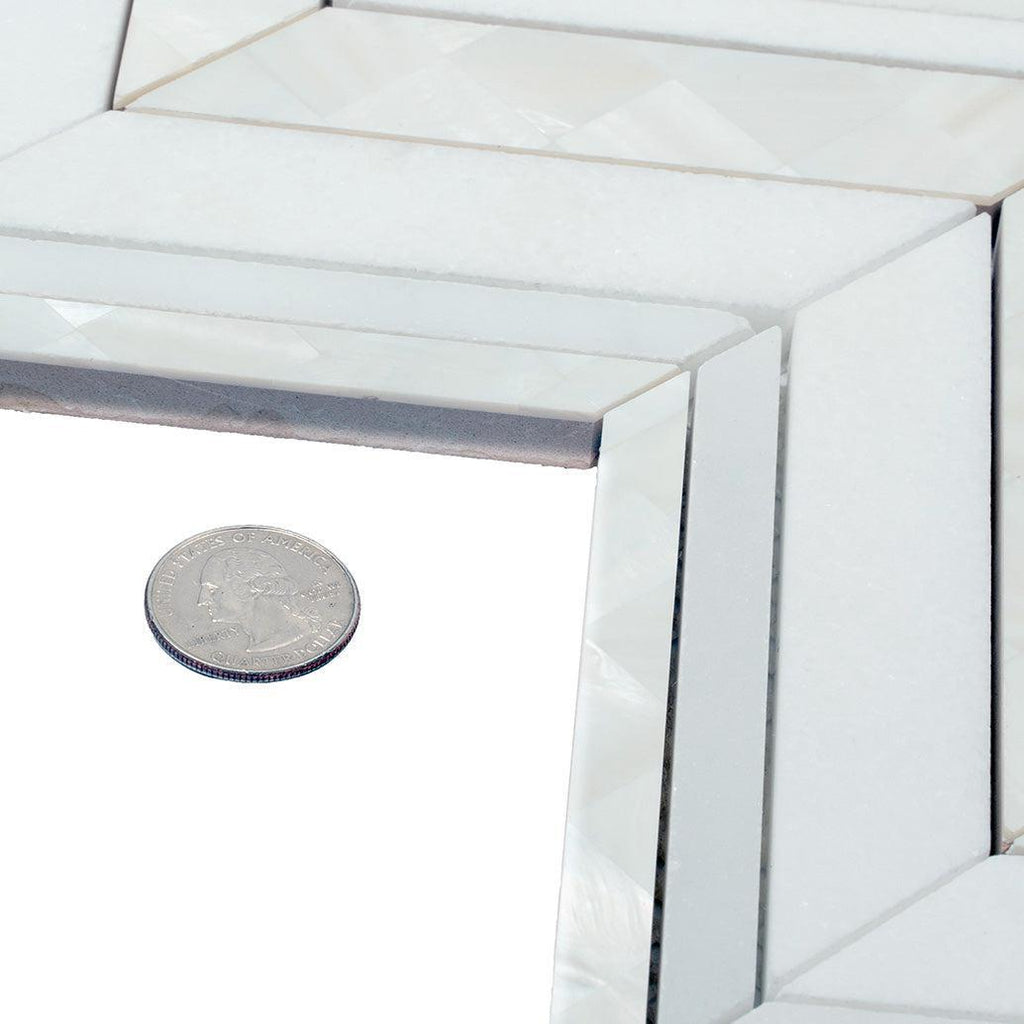 Herringbone Pearl White Thassos Marble and Shell Tile | Tile Club