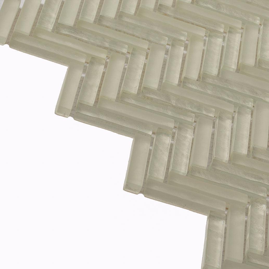 Herringbone White Glass Tile | Tile Club