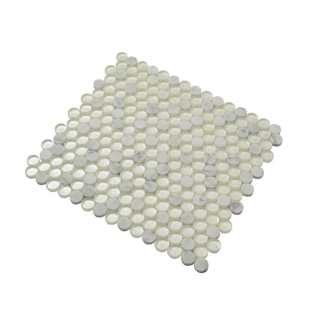 Ice Cold Penny Round White Glass Bianco Carrara Tiles | Tile Club