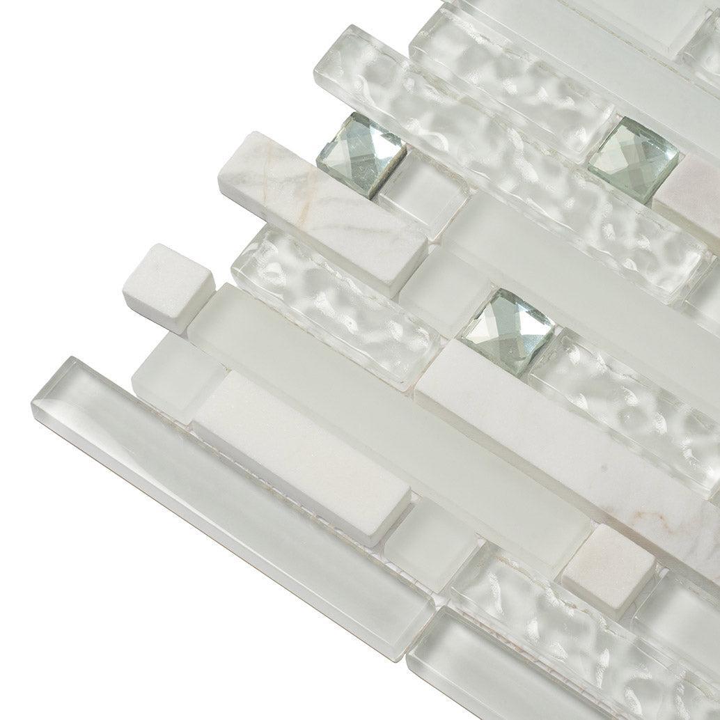 Ice Shale Rectangular White Glass And Stone Tile