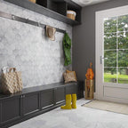 Mudroom Wall with 5Inch Marble Peel and Stick Tiles and Carrara Marble Hexagon Floor TIles