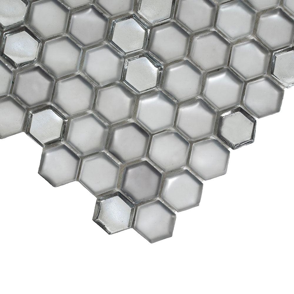 Matte Silver Hexagon Glass Mosaic Tile | Tile Club