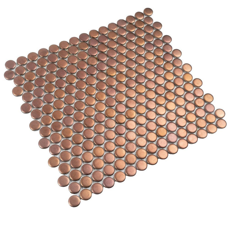 Metallic Bronze Buttons Porcelain Penny Round Tile | Tile Club