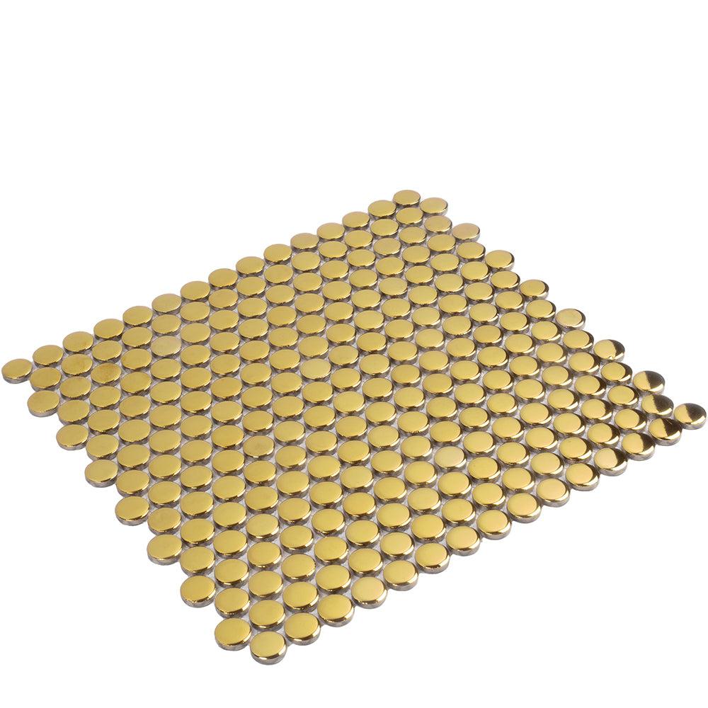 Metallic Gold Buttons Porcelain Penny Round Tile | Tile Club