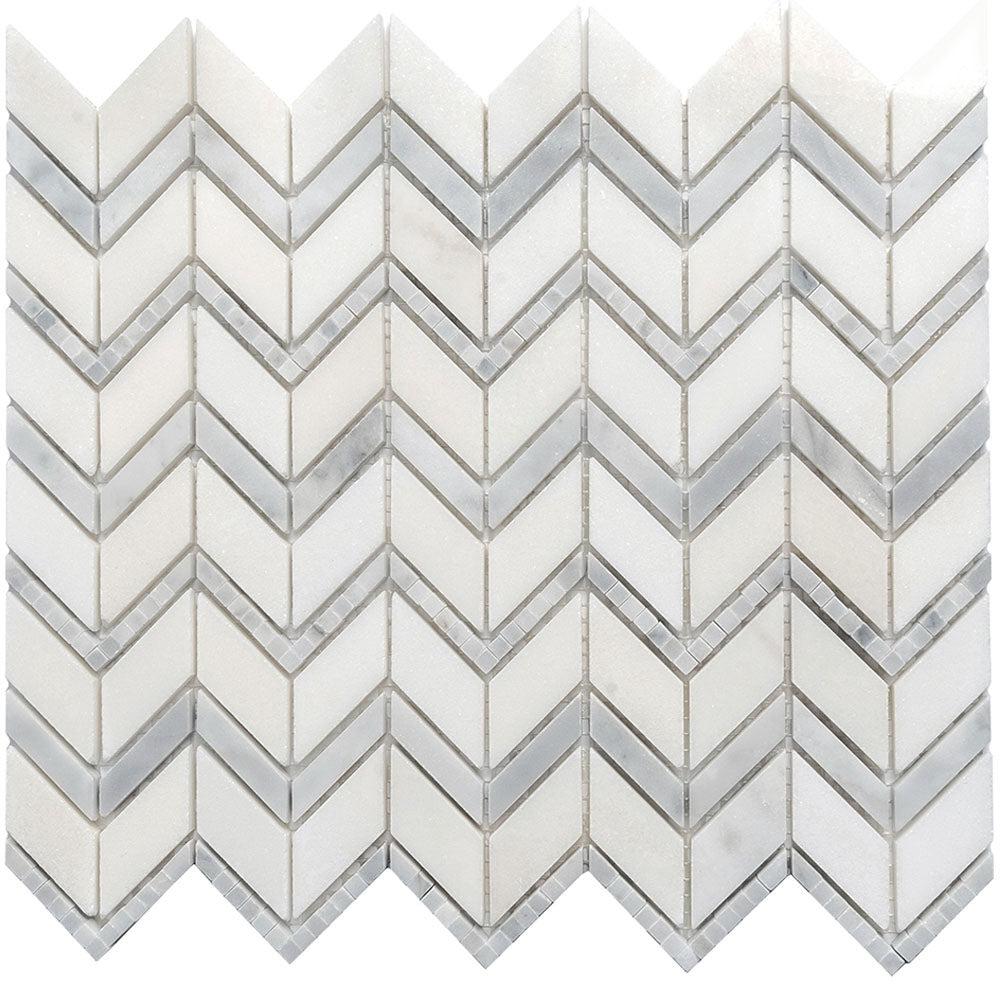 Metropolitan Chevron Marble Mosaic Tile in Carrrara and Eastern White Marble