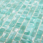 Mixed Blue Green Swirls Squares Glass Pool Tile | Tile Club
