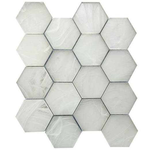 Sea Glass Hexagon Platinum White Mosaic Tile | Tile Club