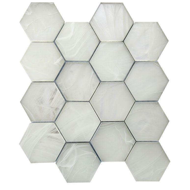 Sea Glass Hexagon Platinum White Mosaic Tile | Tile Club