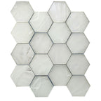 Sea Glass Hexagon Platinum White Mosaic Tile | Tile Club