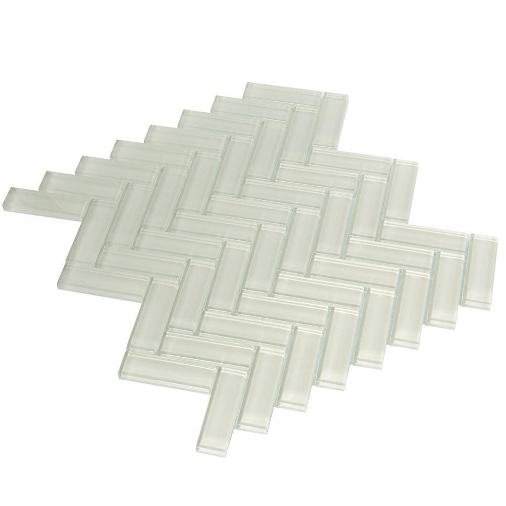 Pearl Gray Herringbone Glass Tile | Tile Club