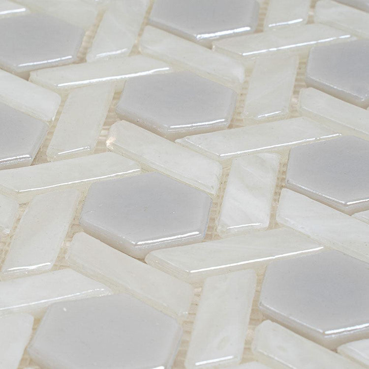 Pearl White Weaved Hexagon Glass Mosaic Tile | Tile Club