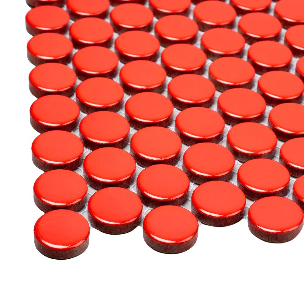 Red Buttons Porcelain Penny Round Tile | Tile Club