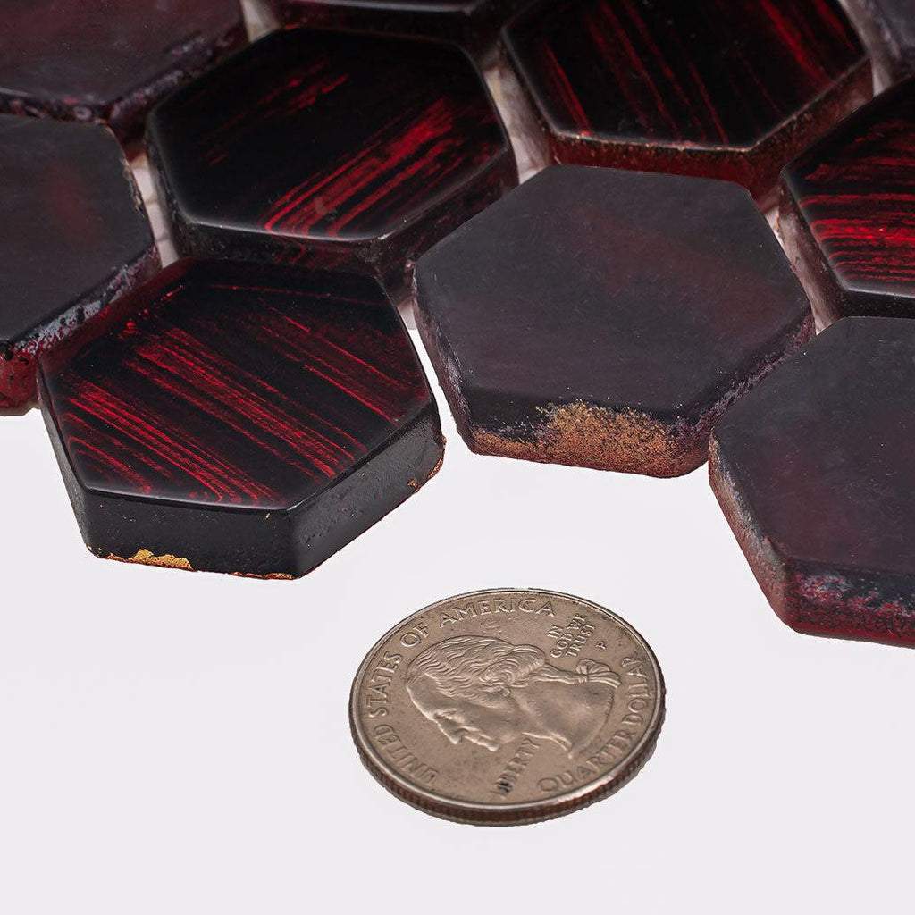 Red Foil Glossy And Frosted Hexagon Glass Mosaic Tile | Tile Club