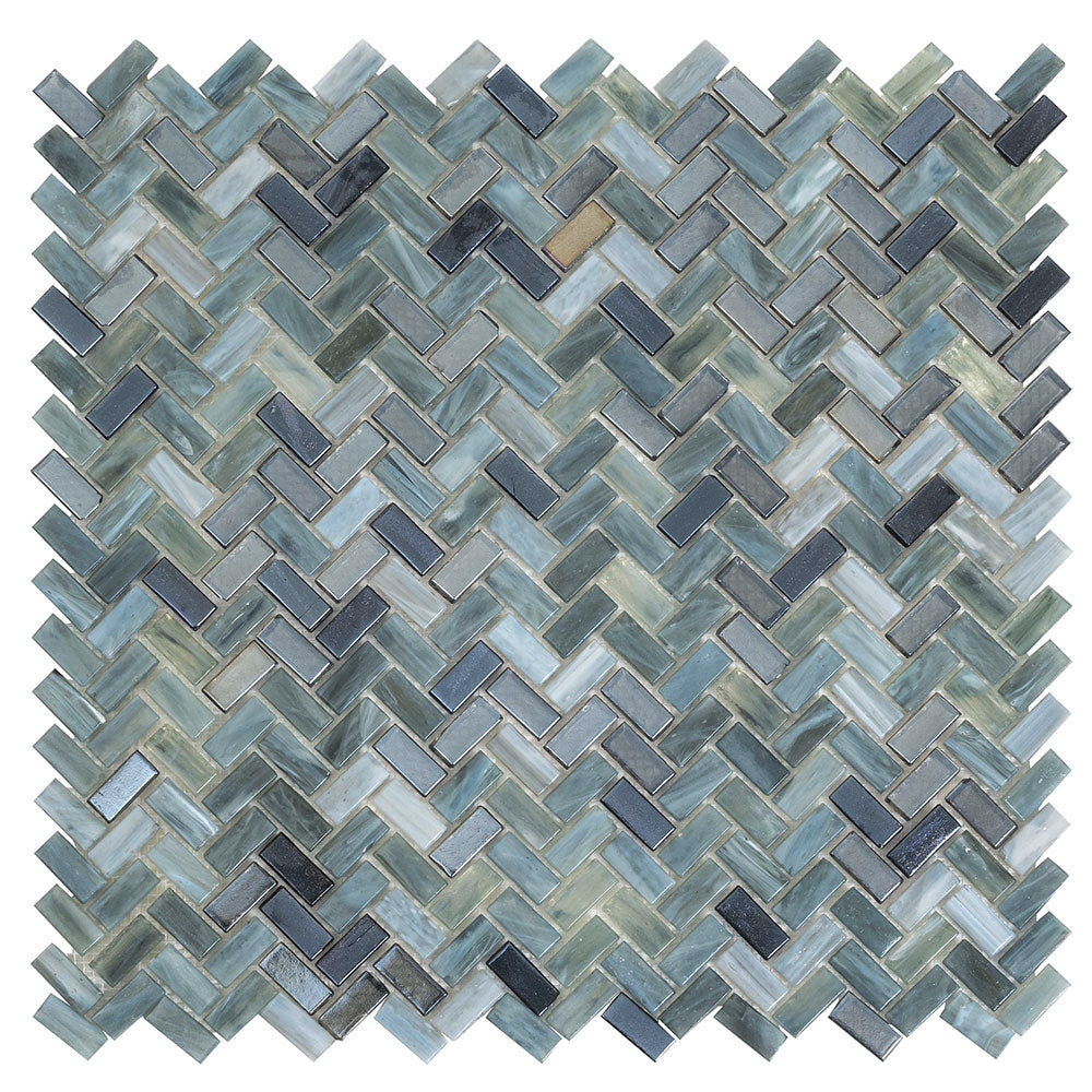 Sea Hues Herringbone Glass Mosaic Tile