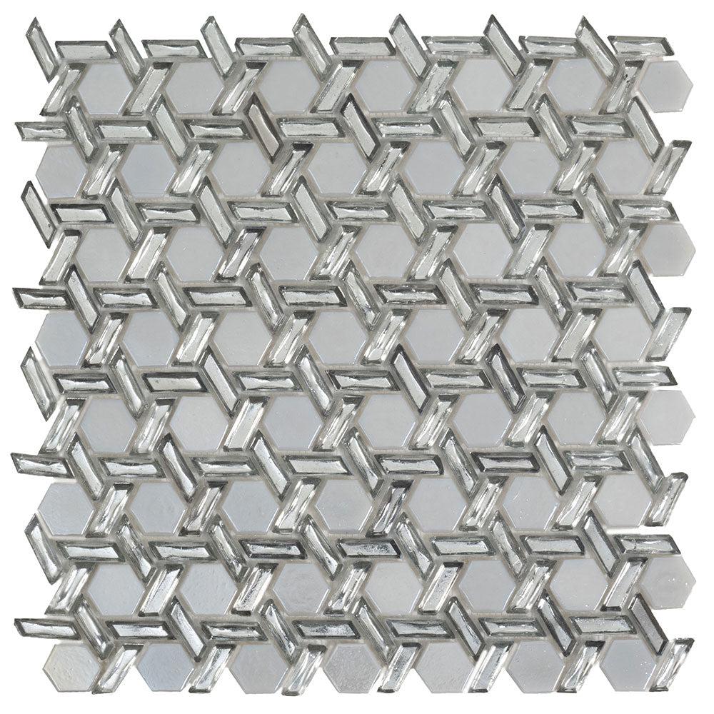 Silver White Weaved Hexagon Glass Mosaic Tile | Tile Club