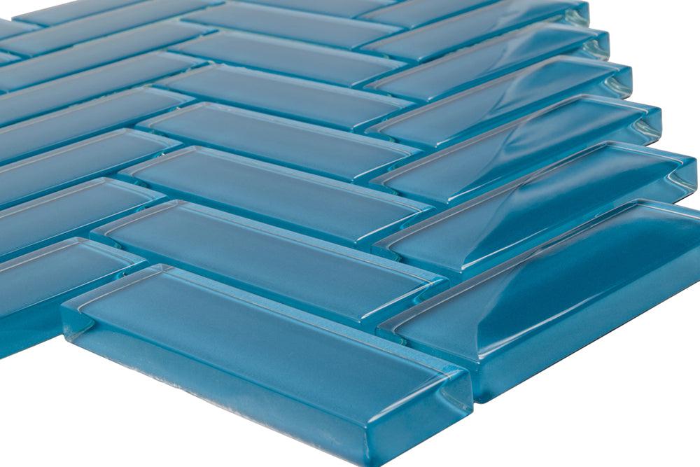 Sky Blue Herringbone Glass Tile | Tile Club