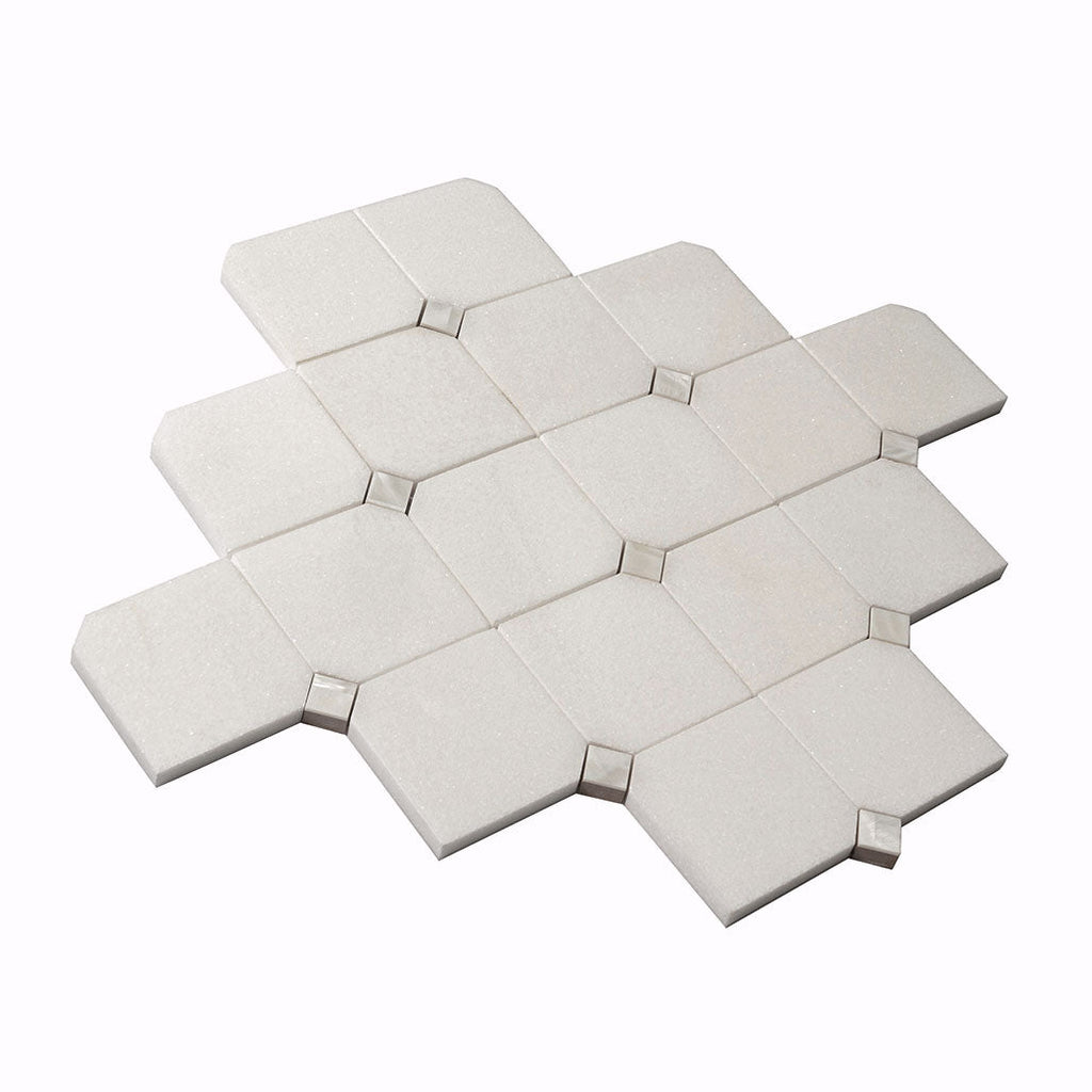 Square Rhombus Pearl White Thassos Shell Tile | Tile Club