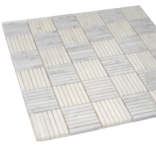 Sticks White Carrara Marble Mosaic Tile | Tile Club
