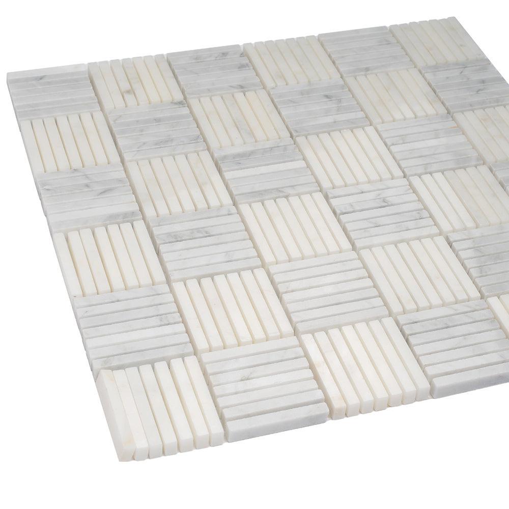 Sticks White Carrara Marble Mosaic Tile | Tile Club