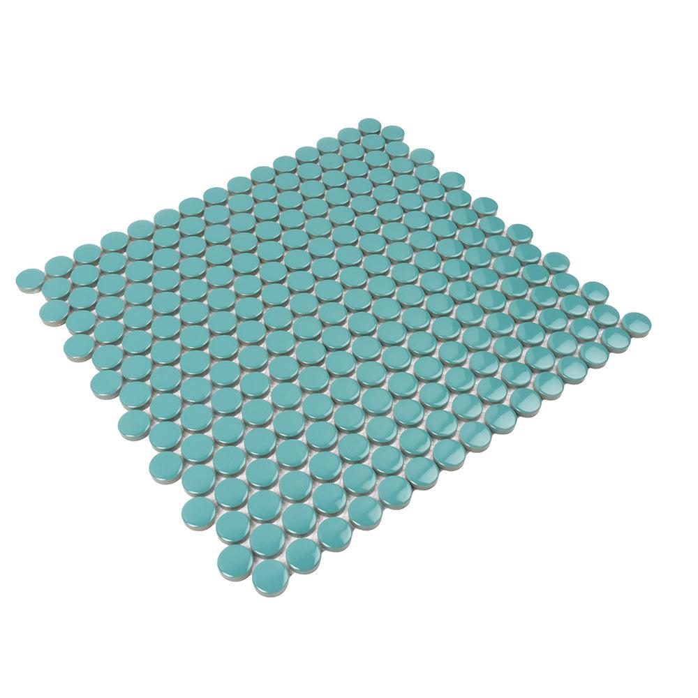 Teal Buttons Porcelain Penny Round Tile | Tile Club