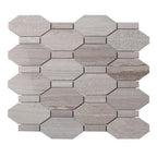 Textured Elongated Wooden Beige Hexagon Marble Mosaic Tile