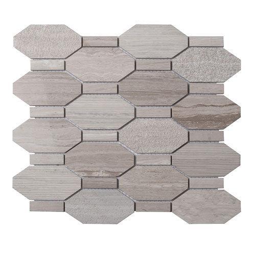 Textured Elongated Wooden Beige Hexagon Marble Mosaic Tile